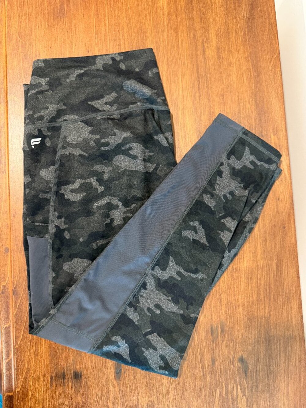 Fabletics Define PowerHold High-Waisted Cropped Leggings Dark Green Gray Camo